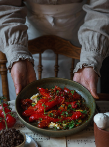 Saffransrostade paprikor på labneh